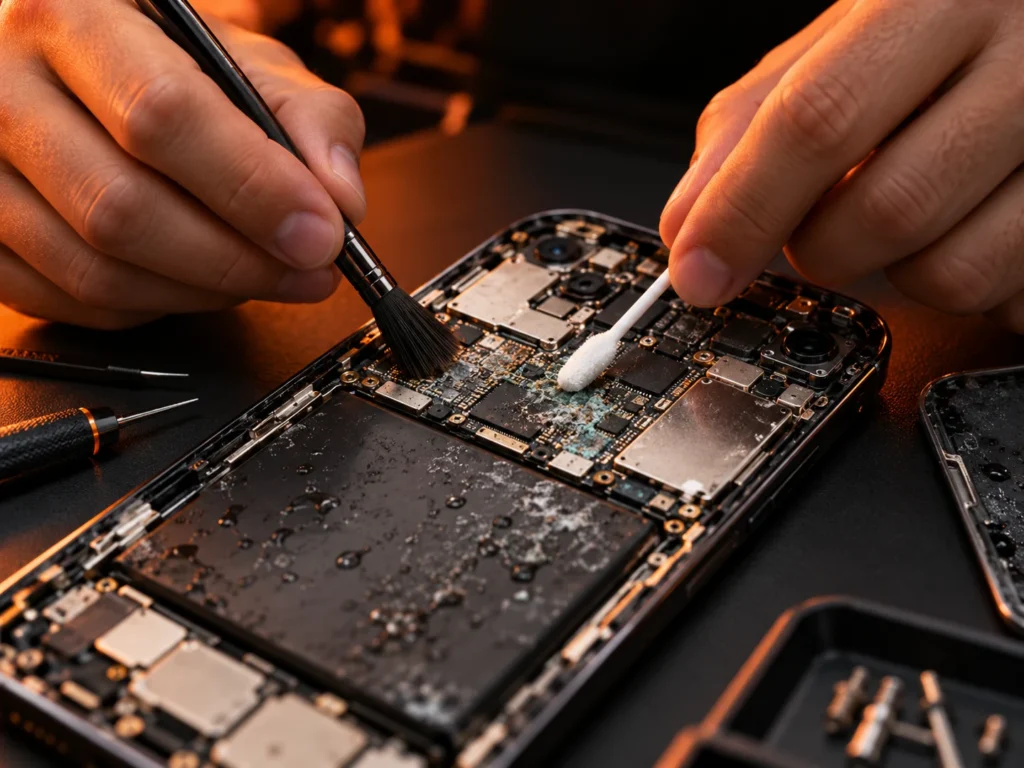 Curățarea telefonului după lichid, imagine ilustrativă generată